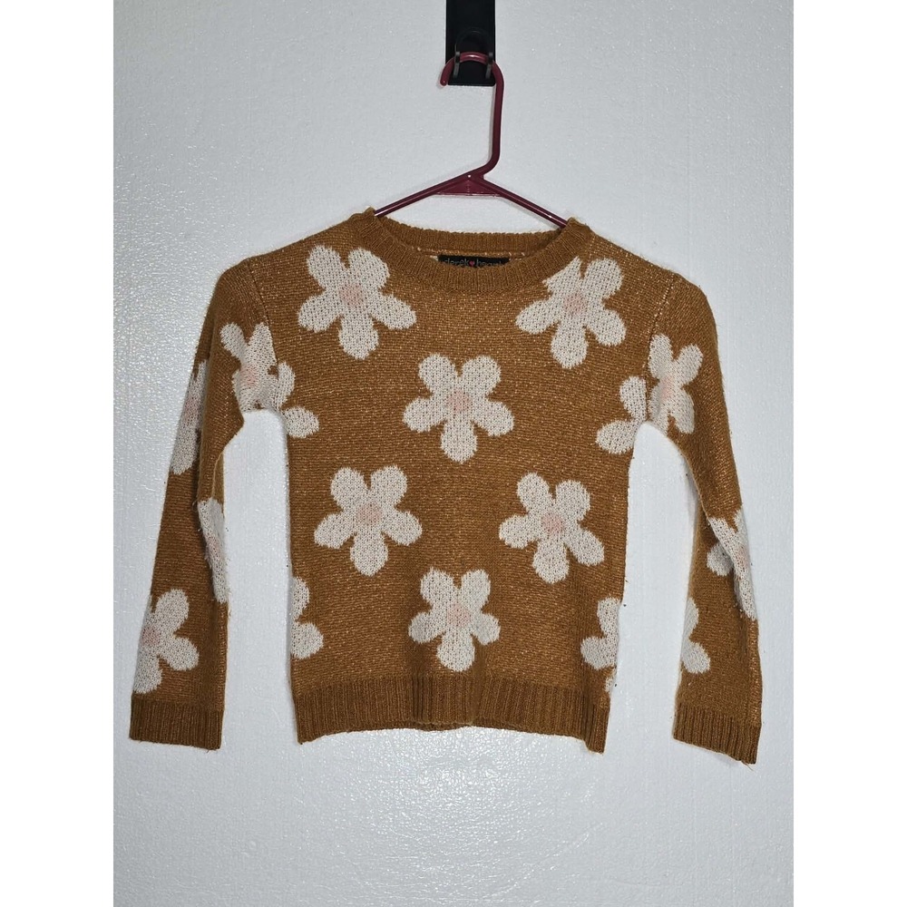 Derek‎ Heart Girls Sweater Size 6 Brown Daisy Knit Cozy EUC